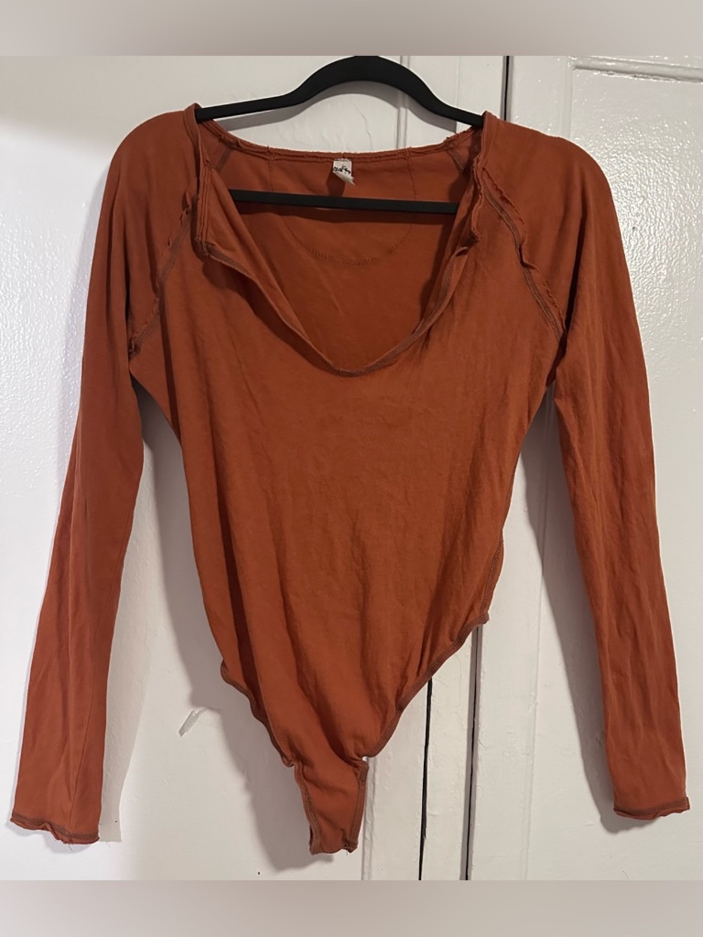 Free People Rust  Long-Sleeve Scoop Neck Bodysuit